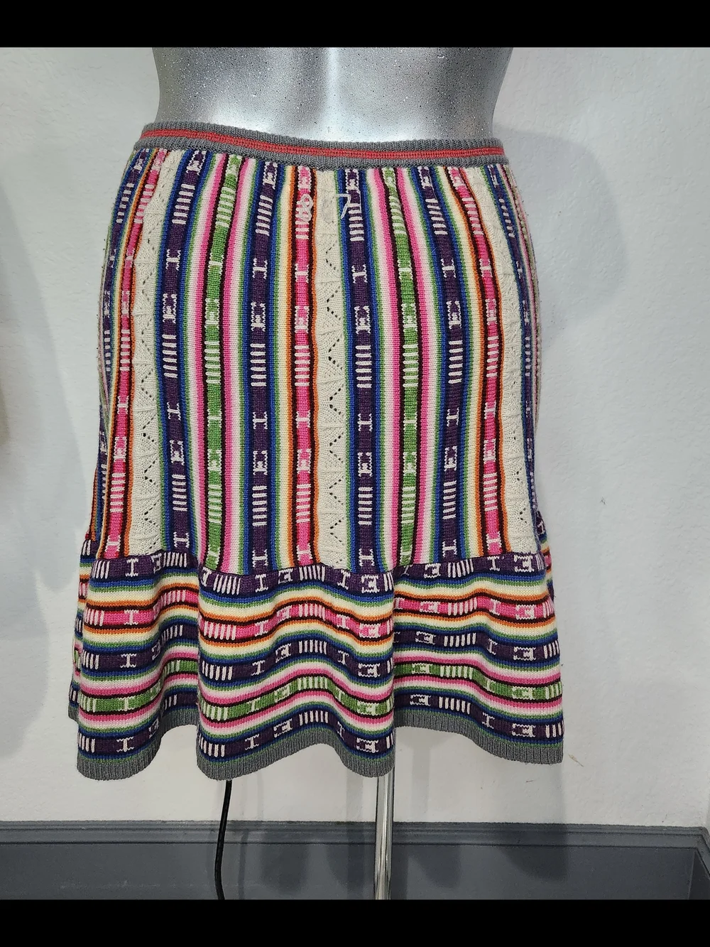 Odd Molly Multicolor Striped Knit Skirt — Navy, Pink, Green, Cream